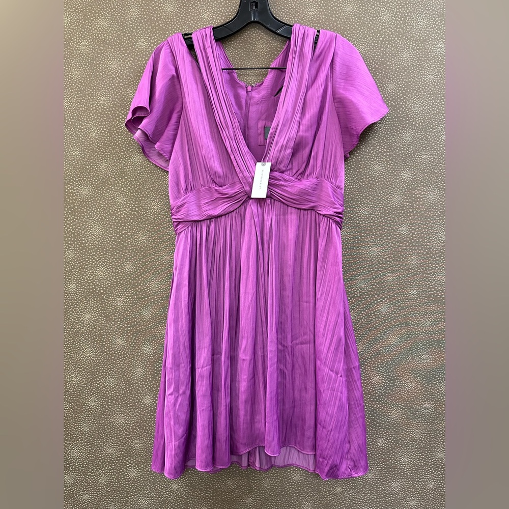 🔥🔥🔥NEW Anthropologie Purple V Neck Satin-like Mini Dress